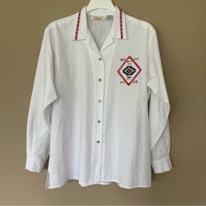 Vintage Embroidered Horse Button Shirt Women L American Western Bow Arrow Preppy